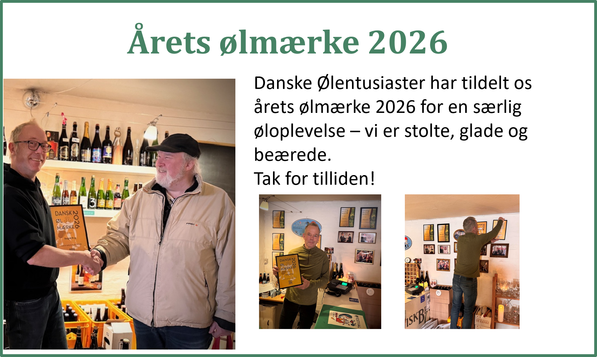 Vi fik DØE's pris 2026 for en særlig øloplevelse - tusinde tak for tilliden!